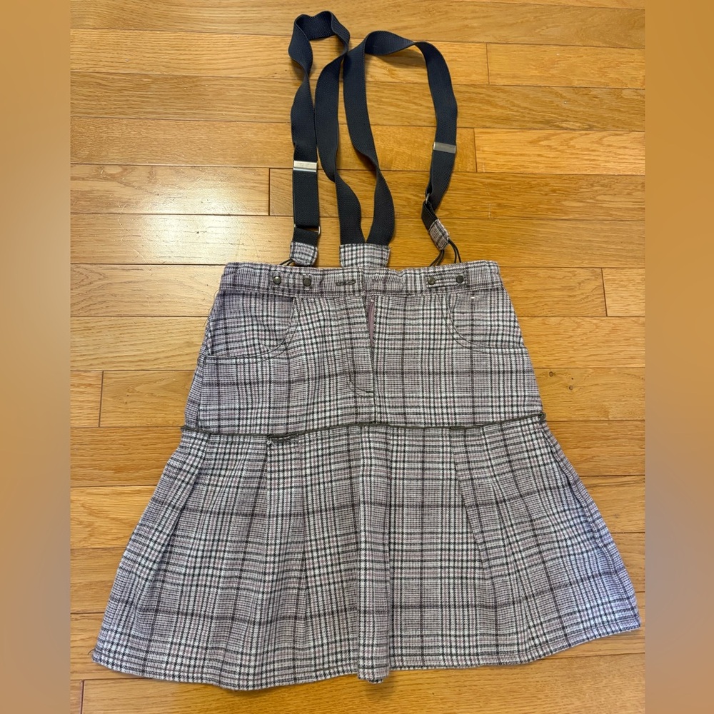Krickets Purple and Grey Plaid Skirt with detachable Suspenders